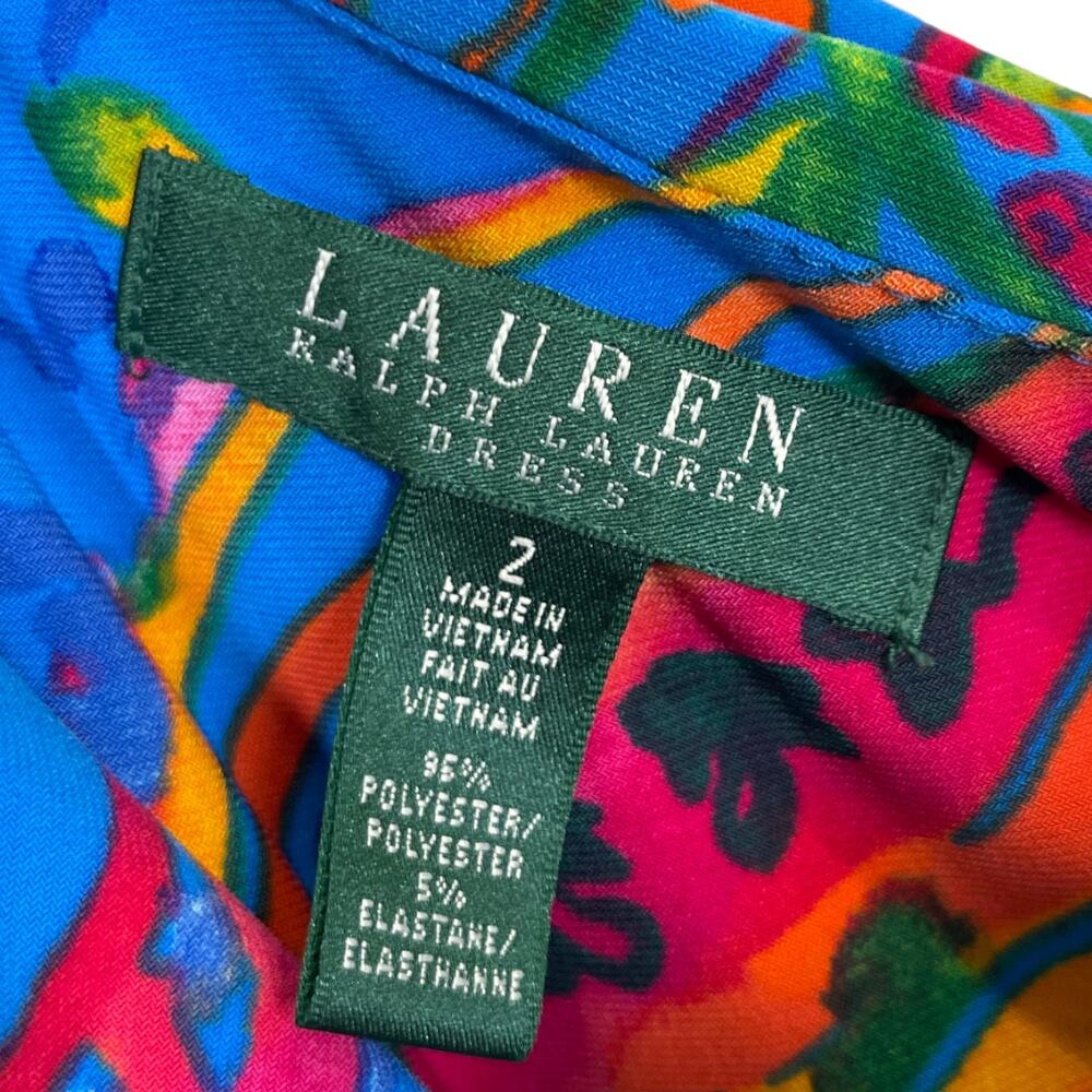 Lauren Ralph Lauren Blue Paisley Ruched One Shoulder Dress 2 Stretch Jersey - Picture 4 of 4